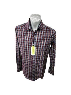 Robert  Graham Plaid Shirt Geometric Red Blue White Size S Tags New